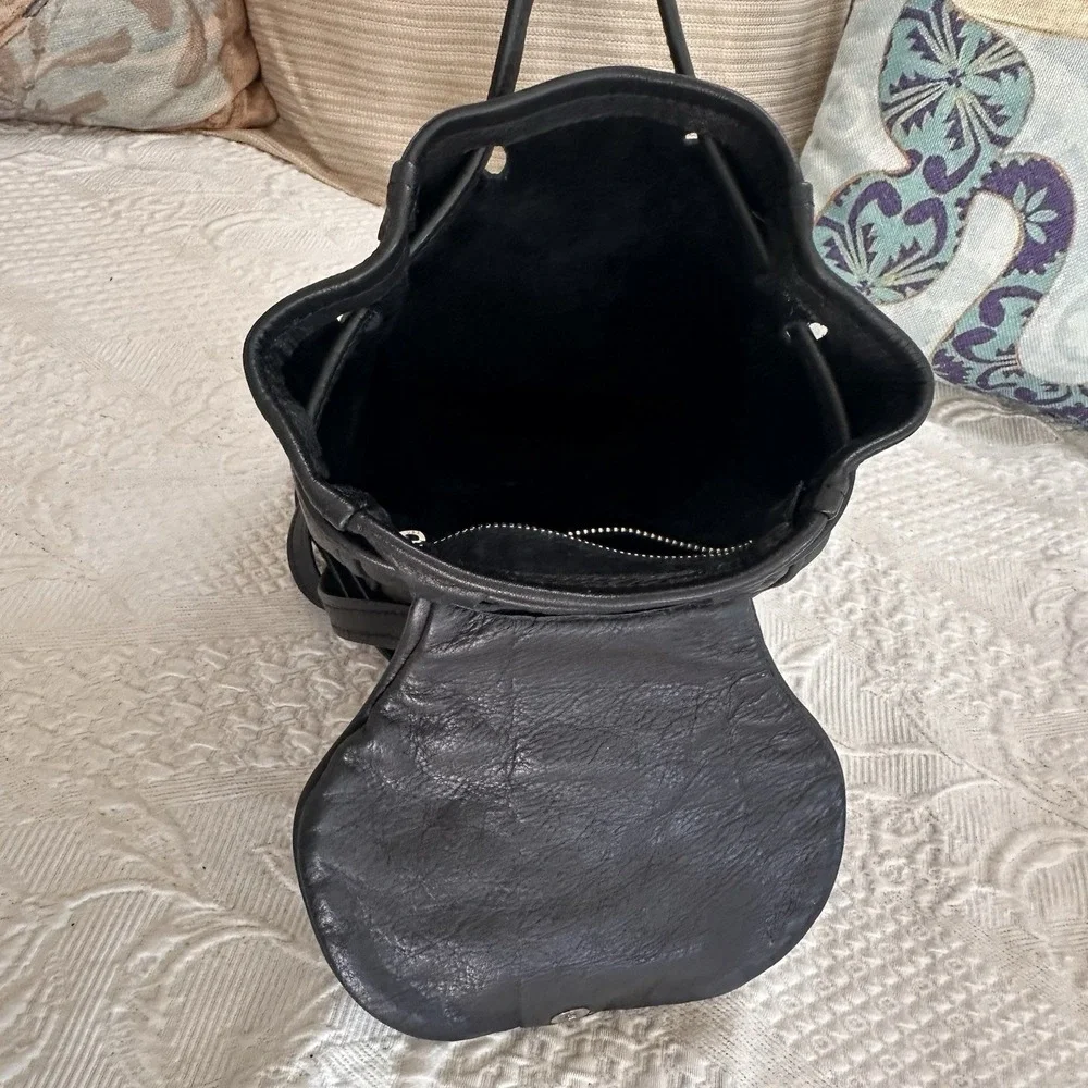 K. Bellum Handmade Full Grain Leather  Mini Backpack 10x12" Black Super Soft USA - Picture 4 of 9